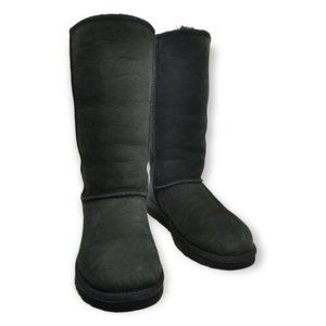 UGG Classic Tall  Snow Boots Women's Size 7 Black Shearling Suede EUC 5815 17"
